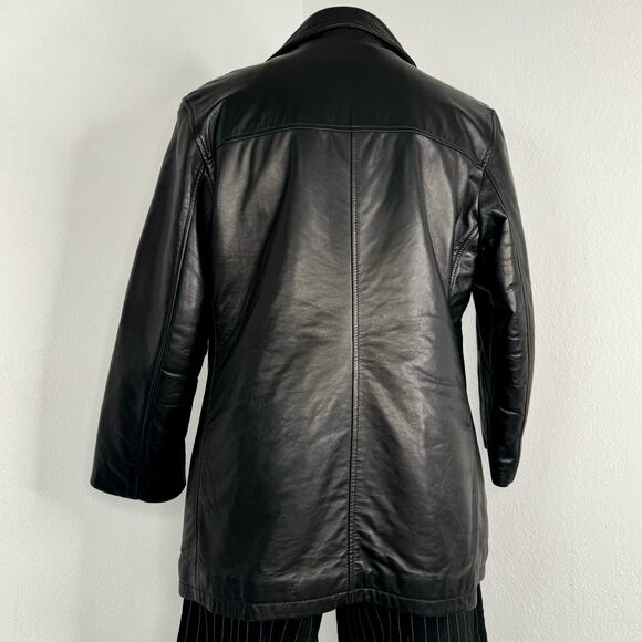 Vintage Leather Button Blazer Jacket Black Whet Blu Size XL - Picture 4 of 8